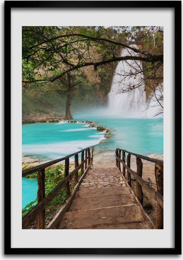 Bild - Bilderrahmen - 50 cm x 70 cm - MDF - Rahmen - Wandkunst Wasserfall Mexiko