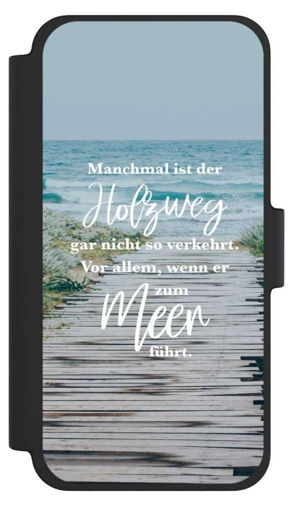 NIVOCASE Klapphülle für Apple iPhone 12 mini Handyhülle aus Kunst Leder NIVOflip schwarz Statement Strand Spruch