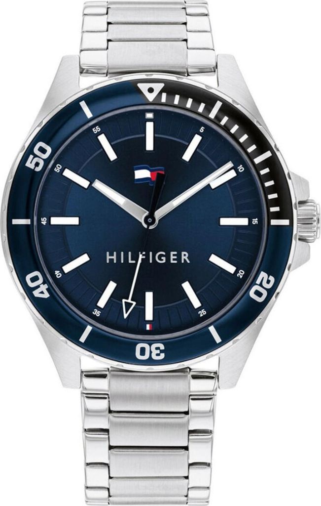 A close-up studio shot of a Tommy Hilfiger watch.
