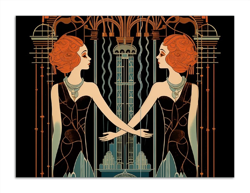 Wallario Herdabdeckplatte aus Glas, Größe 70 x 52 cm 2-teilig, Motiv Art Deco im Einklang