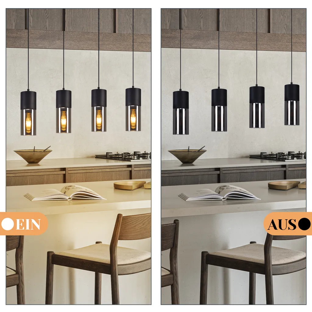 Éclairage Table à Manger Moderne Suspension 4 Lampes E27 Noire Ajustable - 8