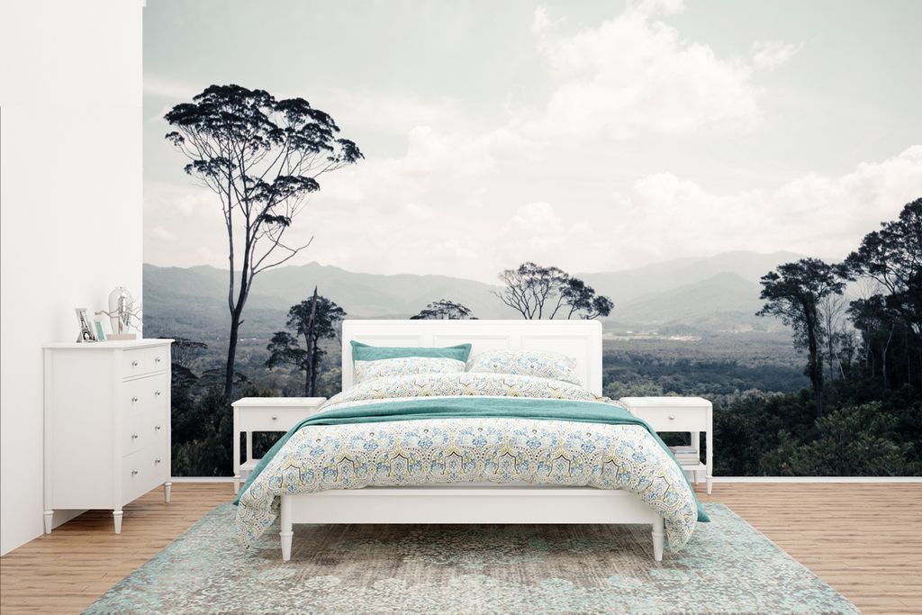 MuchoWow Fototapete für Wohnzimmer oder Schlafzimmer Wandtapete Vinyl Motivtapete Bäume - Luft - Natur - 400x240 cm - Gemustert