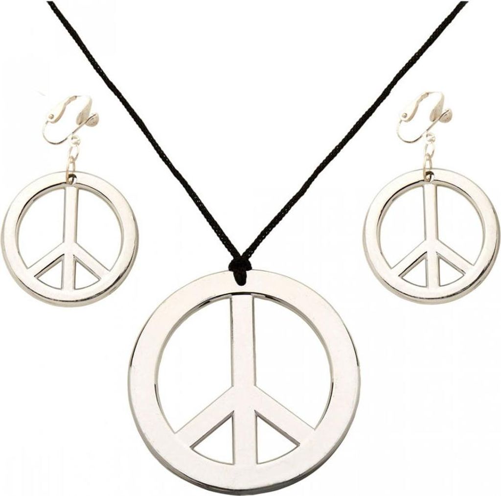 Hippie Halskette & Ohrringe mit Peace-Zeichen für Flower Produktbild 