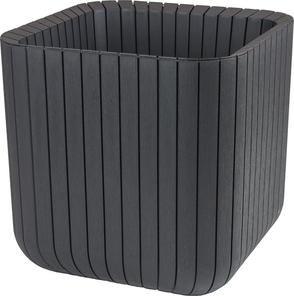 Keter Cube Wood Planter Blumentopf Anthrazit Topf beständig gegen Beschädigungen L