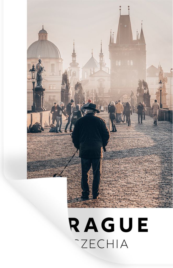 MuchoWow Wandtattoo Wandsticker Wandaufkleber Tschechische Republik - Prag - Hund 80x120 cm Selbstklebend und Repositionierbar - Repositionierbar...