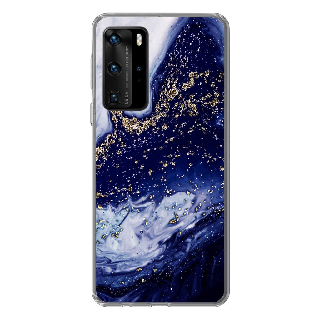 MuchoWow Handyhülle Schutzhülle Hülle für Huawei P40 Pro Marmor - Gold - Natursteine Silikon Softcase Handy Hülle - Schutz