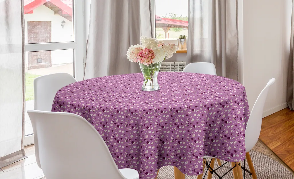 ABAKUHAUS Romantica tovaglia rotonda, cuori astratti decorativi, tovaglia circolare per sala da pranzo, decorazione per cucina, 150 cm, multicolore