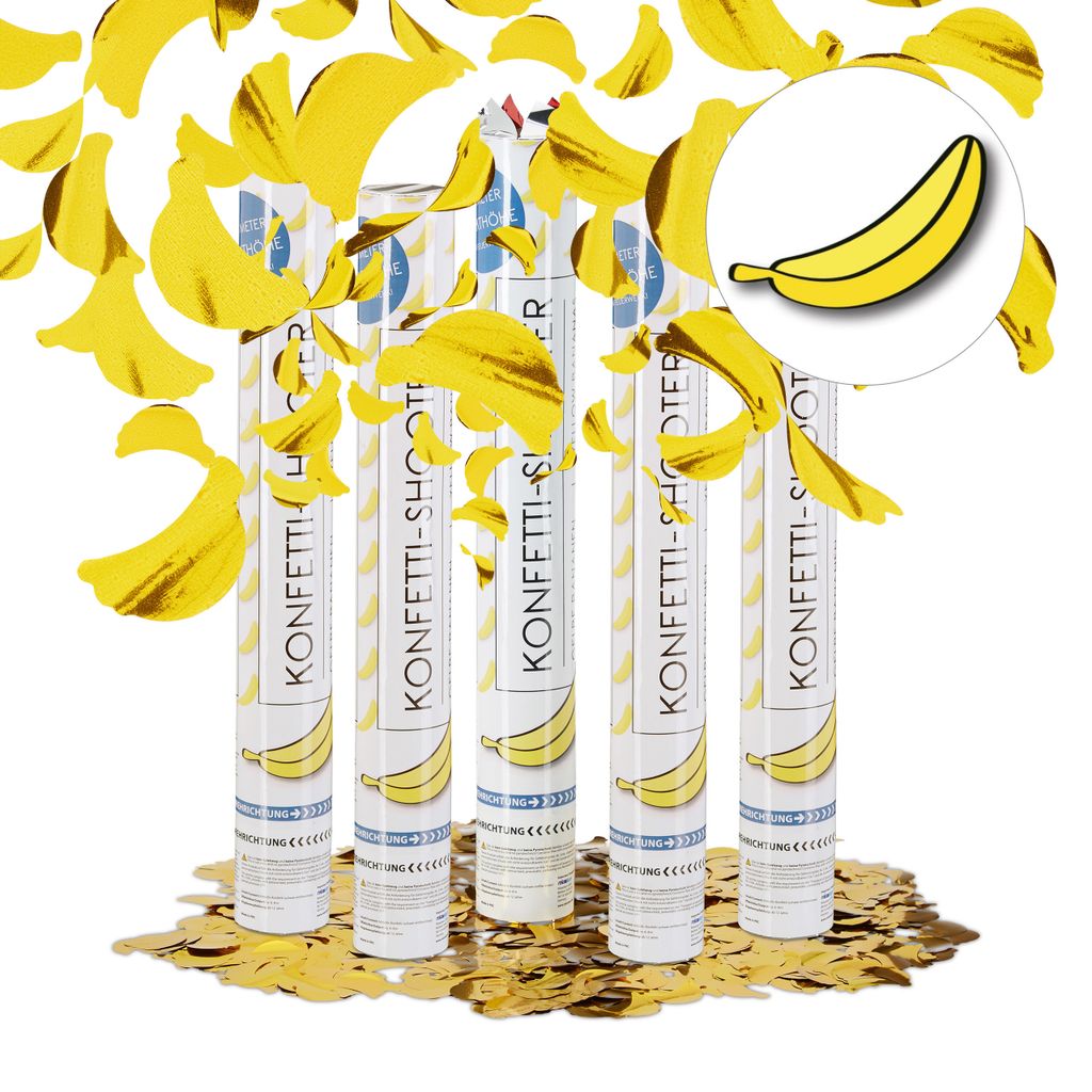 relaxdays 5x Party Popper Banana, Konfettipistole, Konfettishooter, Karneval, Gelb, 40 cm