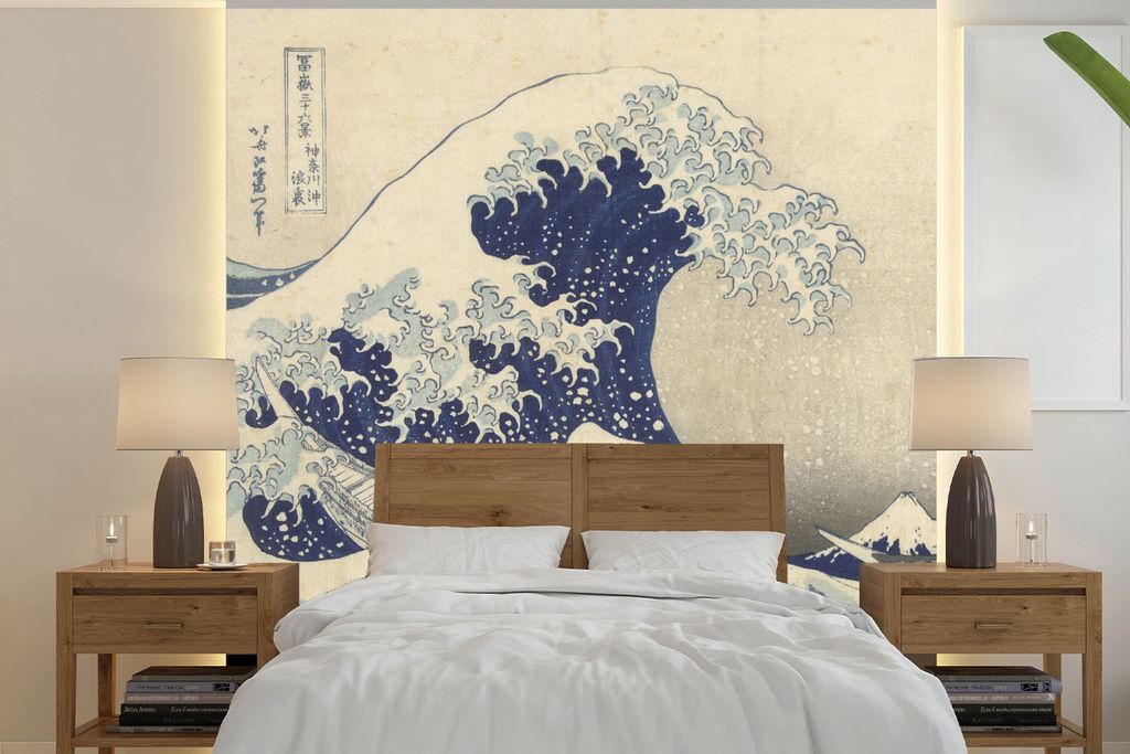 MuchoWow Fototapete für Wohnzimmer oder Schlafzimmer Wandtapete Vinyl Motivtapete Die große Kluft bei Kanagawa - Gemälde von Katsushika Hokusa...