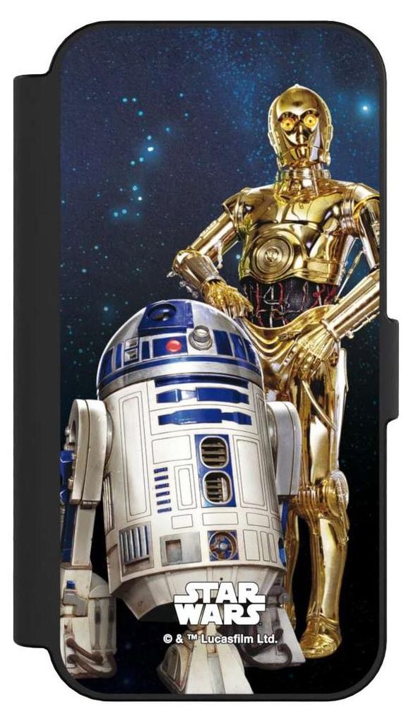 NIVOCASE Klapphülle für Apple iPhone 16 Handyhülle aus Kunst Leder NIVOflip schwarz Star Wars Weltall R2D2