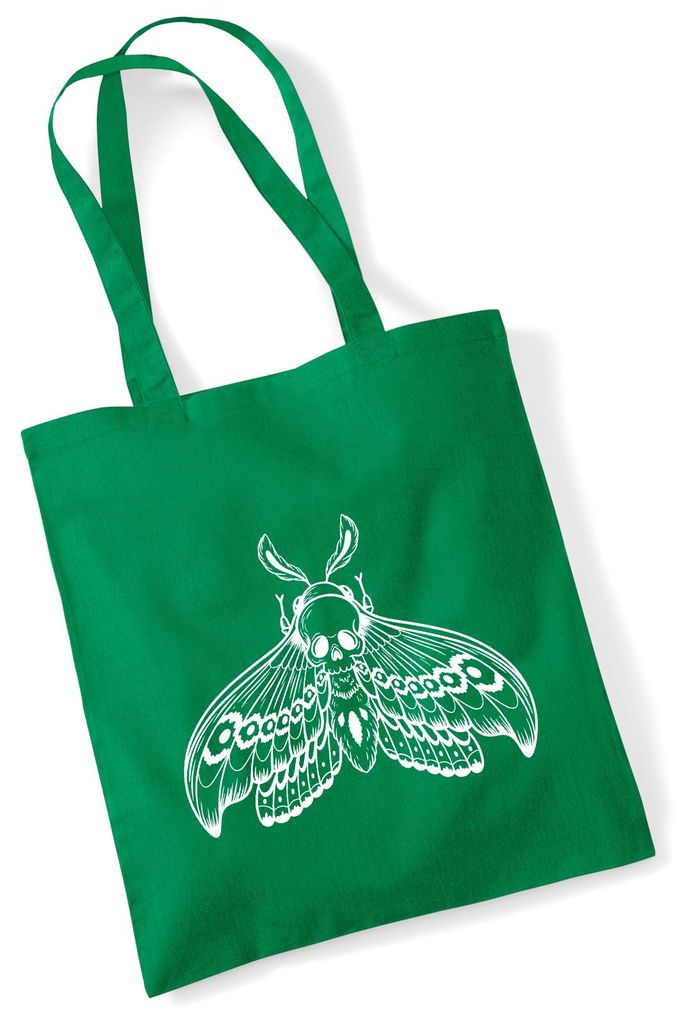 Huuraa Jutebeutel Totenkopfschwärmer Motte 10 Liter Kelly Green Baumwolle Tasche Geschenkidee