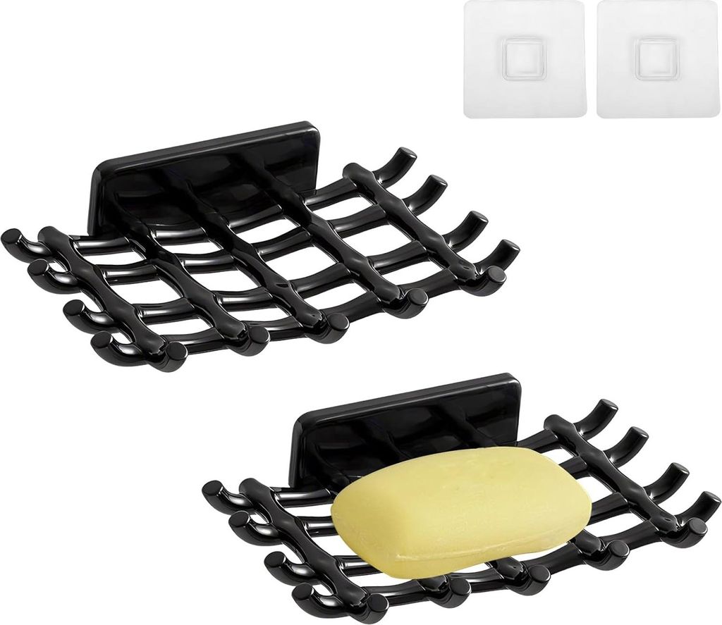 Set mit 2 wandmontierten Seifenhaltern, kein Bohren erforderlich, selbstklebender Seifenhalter, Kunststoff, Schwammhalter für Badezimmer, Küche (...