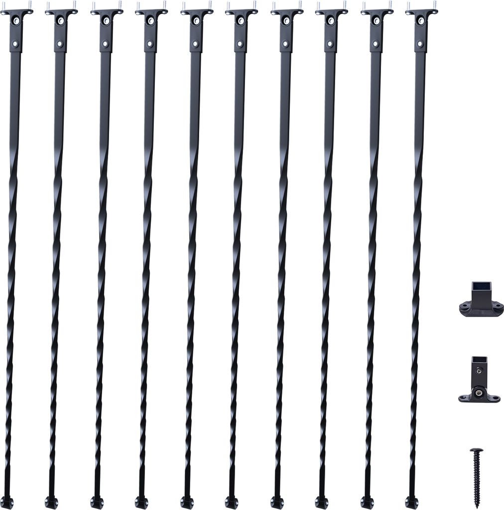 SucceBuy 44'' x 1/2'' verzinkte Stahltreppenbaluster, dekorative Geländerspindeln, 10er-Pack mit hohlen Spindeln, satinschwarzes Deck und spiralf...