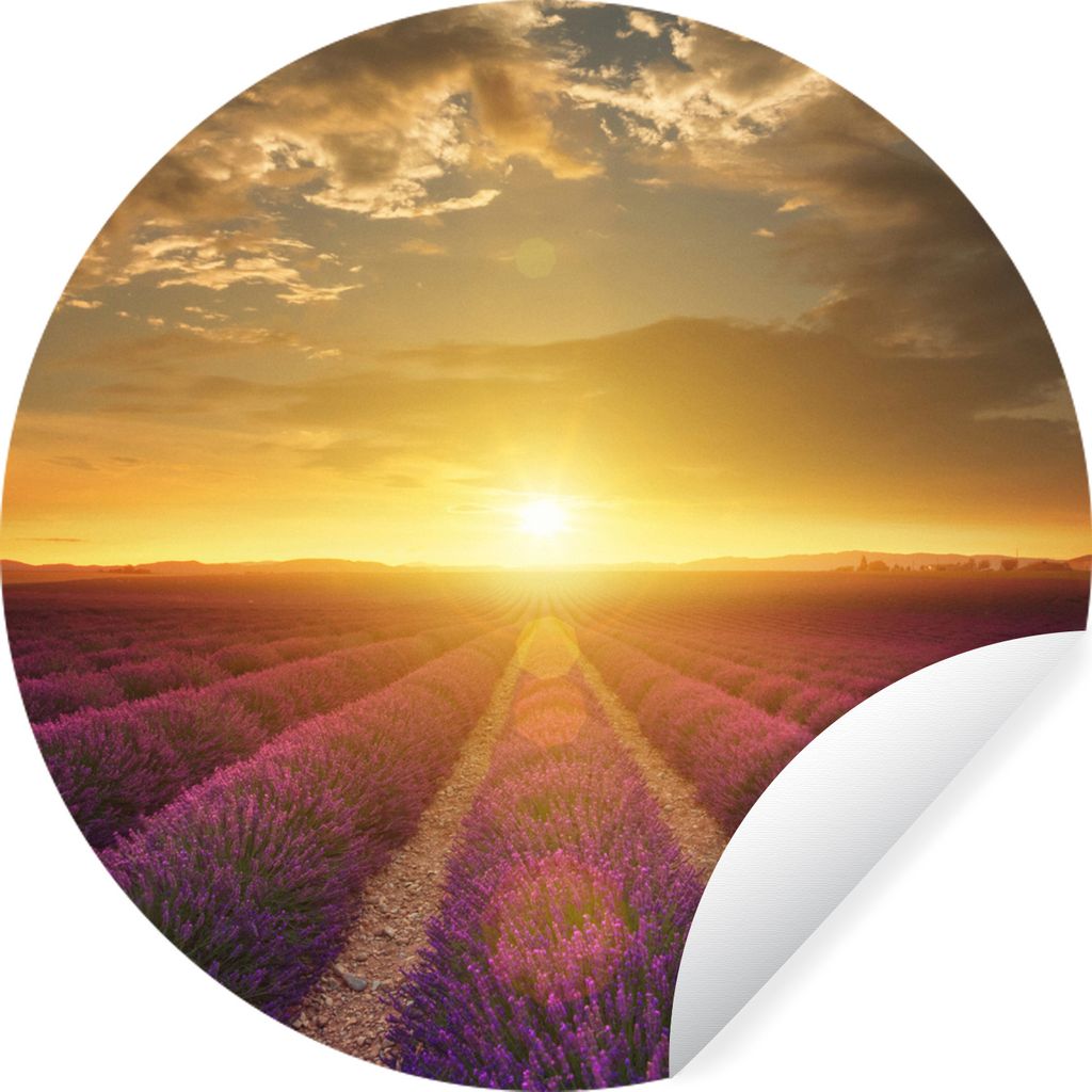 MuchoWow Runde Wandtattoo - Wandsticker Tapete Aufkleber Frankreich - Sonne - Lavendel Ø 30 cm Selbstklebend und Repositionierbar - Wandaufklebe...