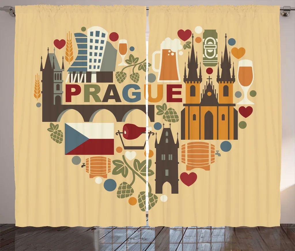 Rideau à fronces multicolore 280x225 cm avec motifs bière et design urbain