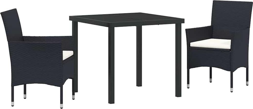 Garten Essgruppe mit Kissen 3 pcs Schwarz Poly-Rattan