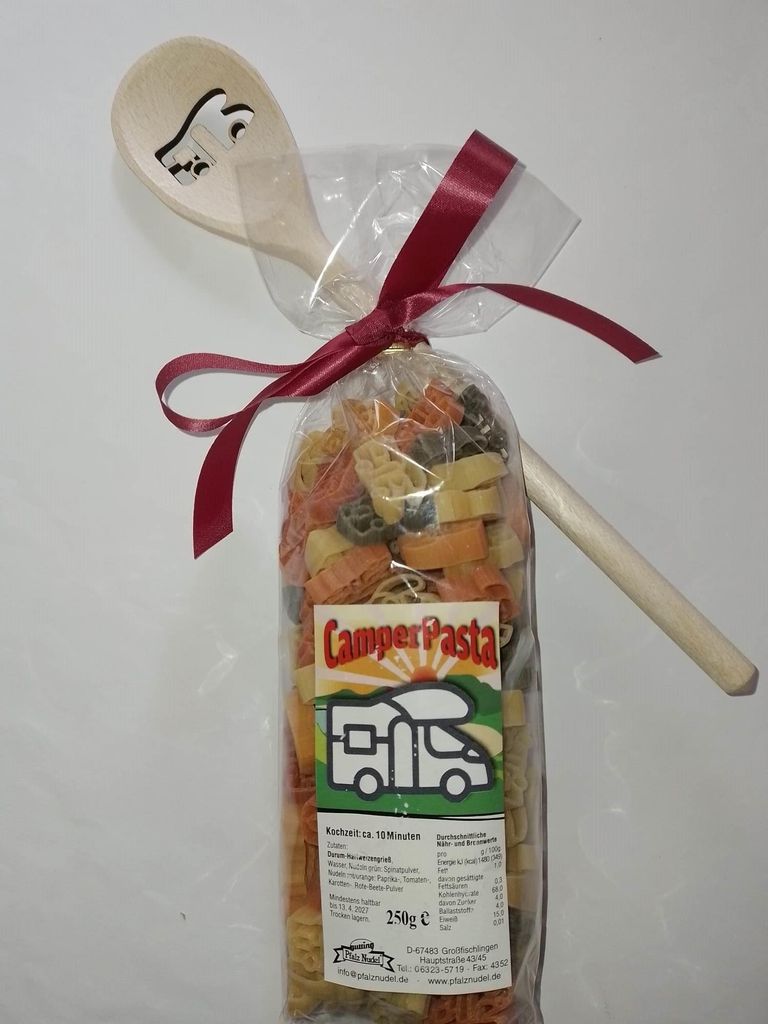 Motivnudeln mit Kochlöffel: Camper, 250g Nudeln + Löffel, Holzlöffel, Wohnmobil, Geschenkidee