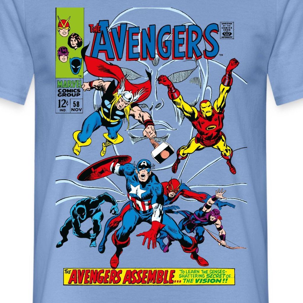 Spreadshirt Avengers Comic Superhelden Assemble Männer T-Shirt, 4XL, Carolina Blue