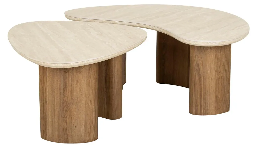 Set de 2 tables basses gigognes Romano beige et chêne clair 88 cm