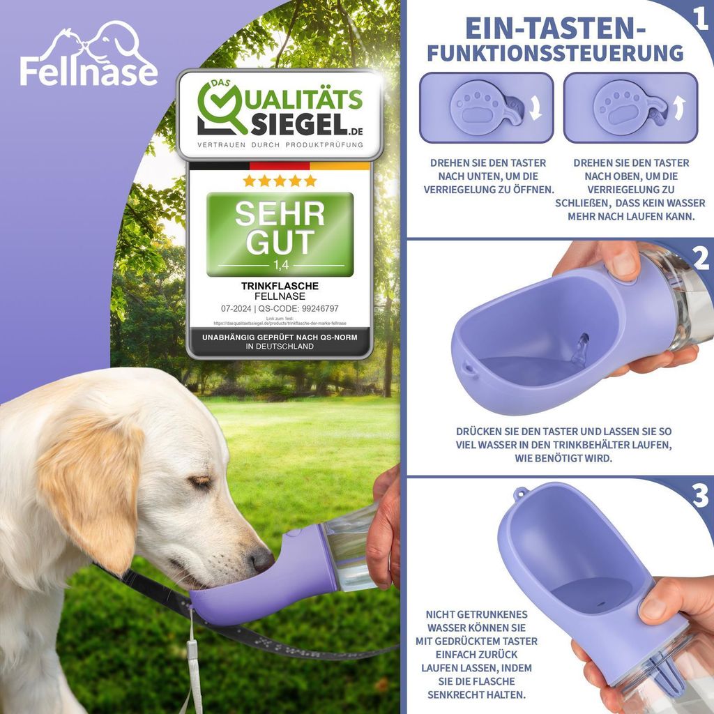 Hundetrinkflasche 600ml Edelstahl - Auslaufsicher & Praktisch Für Unterwegs