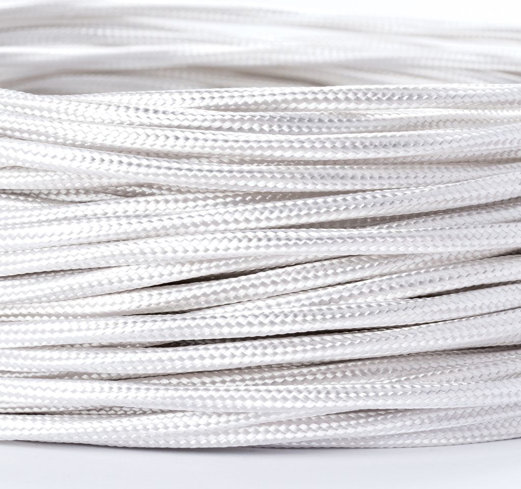 Textilkabel Lampenkabel YML 3-adrig, (3x 0,75mm) Elektrisches Kabel Textil ummantelt mit Erdleiter für Leuchten Lampen, Weiß, 1m