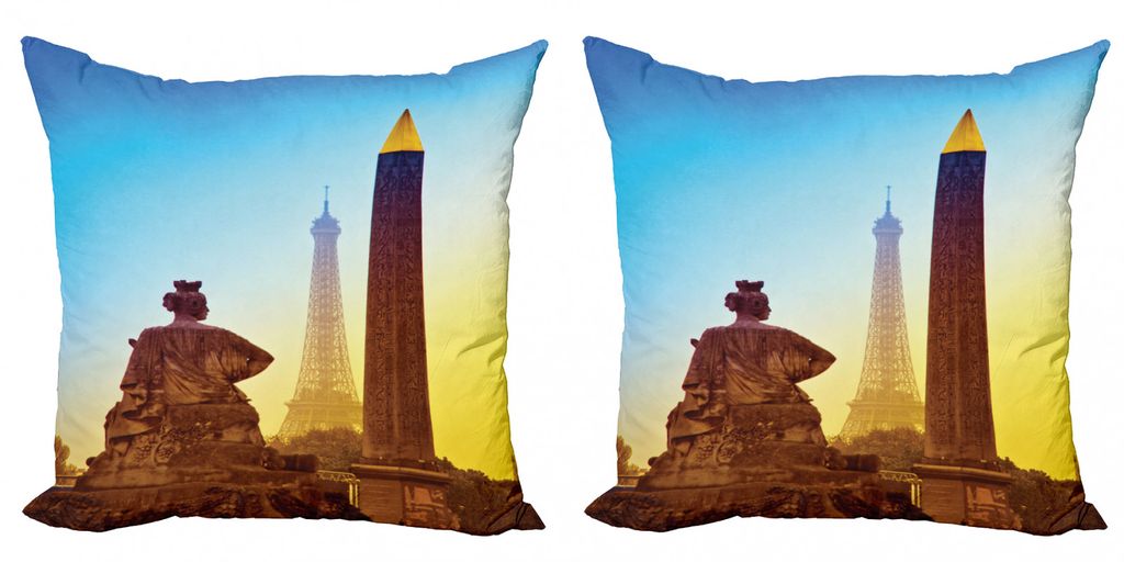 ABAKUHAUS Eiffelturm Kissenbezug Set (2Stück), Frankreich Place De La Concorde Obelisk Und Das Wahrzeichen Der Stadt, 60x60cm, Caramel Gelb Blau
