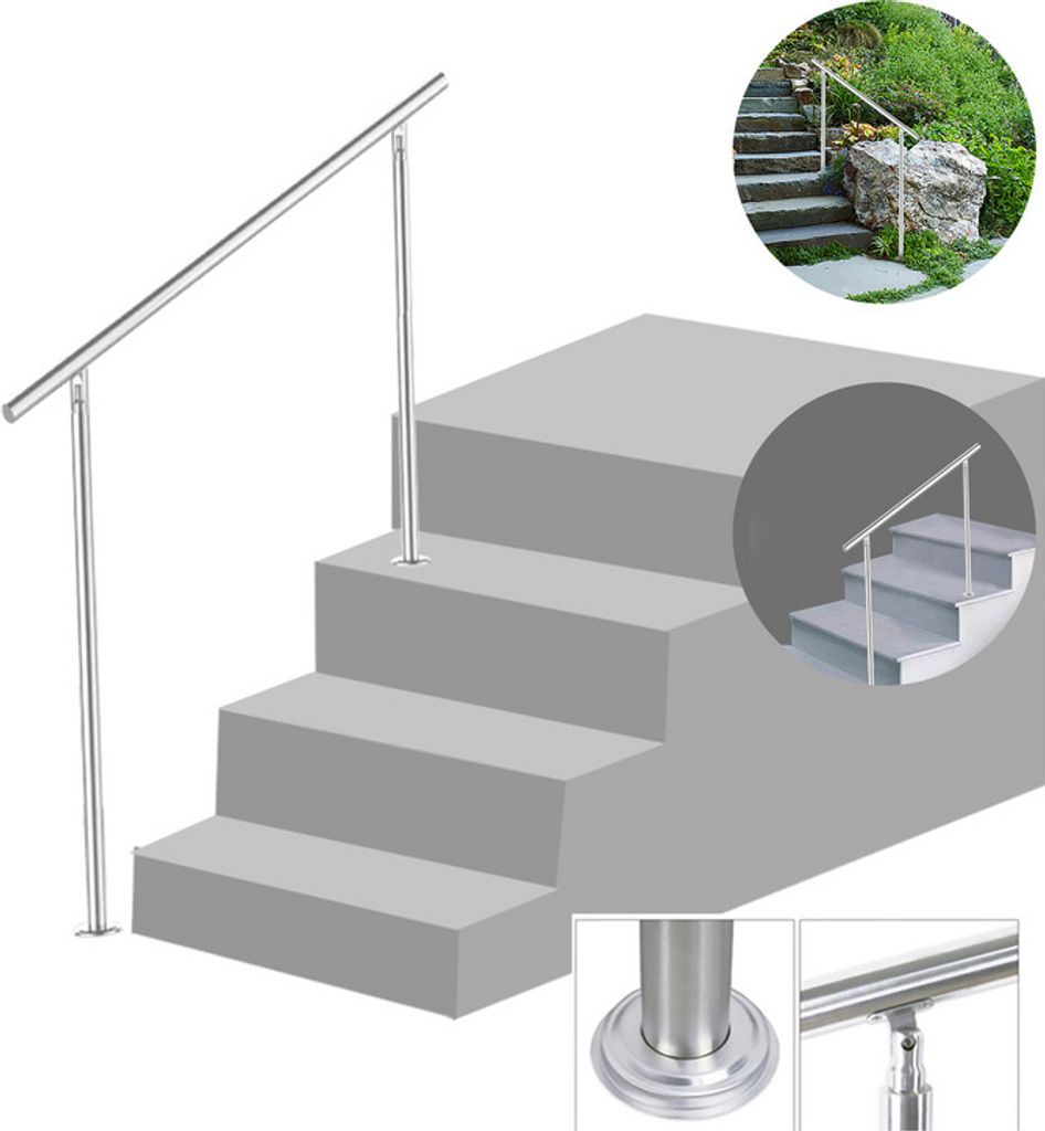 Lospitch Treppengeländer 120cm ohne Querstreben Edelstahl Geländer und Handläufe Balkongeländer Aufmontage Treppe Brüstung Balkon Pflegeleicht...