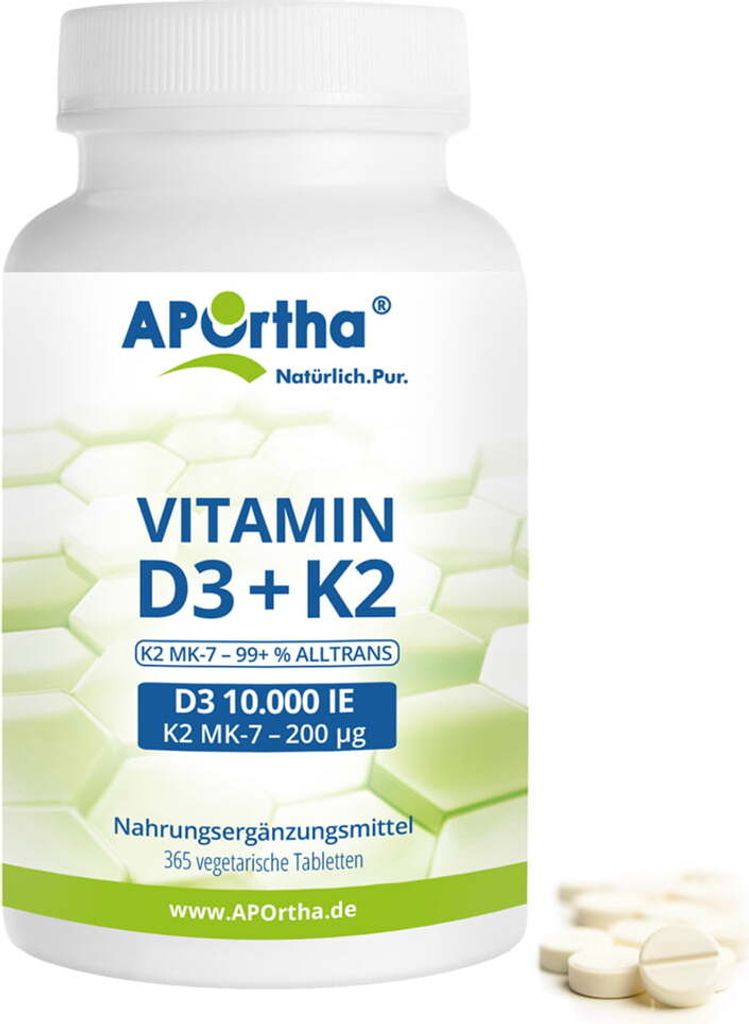 Vitamin D3 10.000 IE + Natto Vitamin K2 MK-7 200 μg - 365 vegetarische Tabletten | Familienpackung