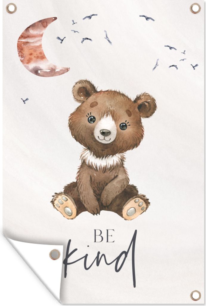 MuchoWow 80x120 cm Outdoor-Poster Gartendeko Sichtschutz Garten Poster für den Garten Sprichwörter - Kind sein - Kinder - Teddybär - Aquarell