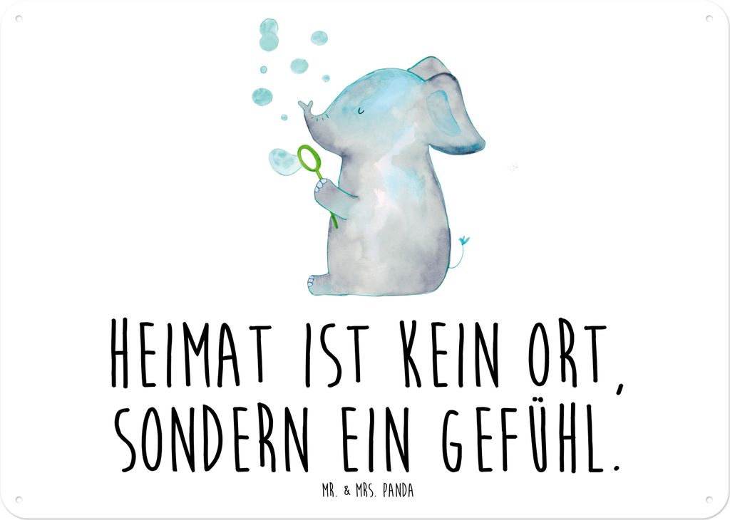 Mr. & Mrs. Panda Wandbild Elefant Seifenblasen DIN A5 - Weiß - Geschenk, Rüsseltier, Heimat, Liebe, Magnetschild, Türschild, wandtafel, Gute Lau...