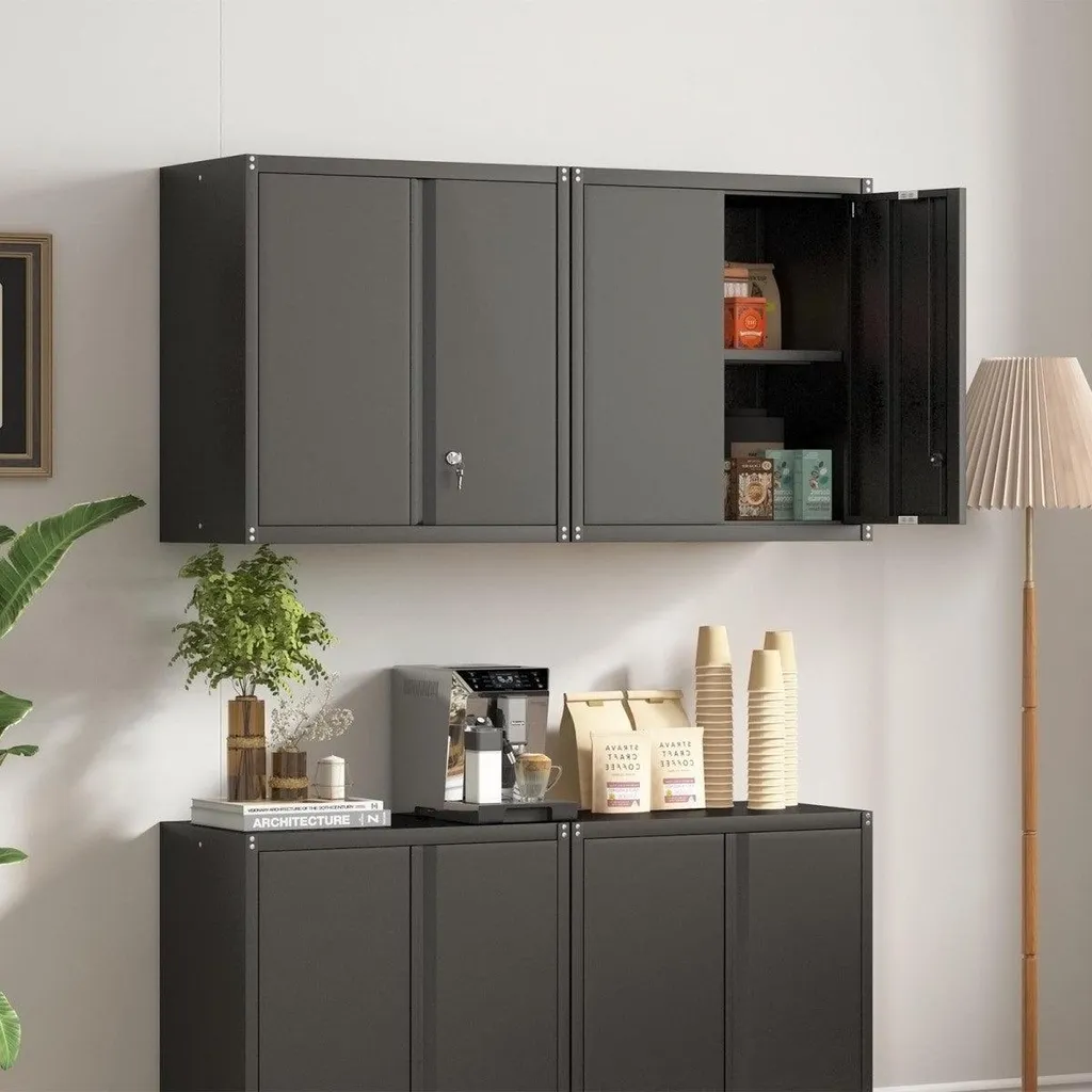 Armoire haute métallique pour bureau ou cuisine avec portes battantes