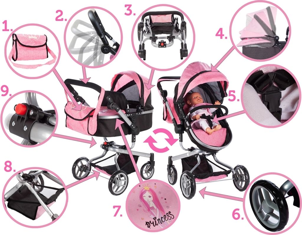 MalPlay Puppenwagen Little Princess | Kinderwagen Puppen