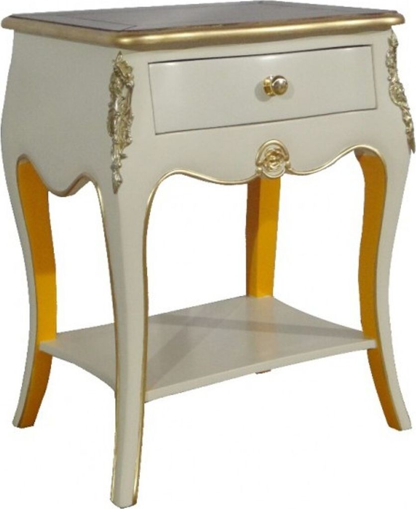 Casa Padrino Barock Kommode mit 1 Schublade Antik Weiß / Gold H 70 cm, B 50 cm - - Nachttisch Konsole - Nachtschrank