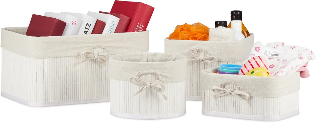 Rangement salle de bain en bambou, 4 paniers pour maquillage et soins