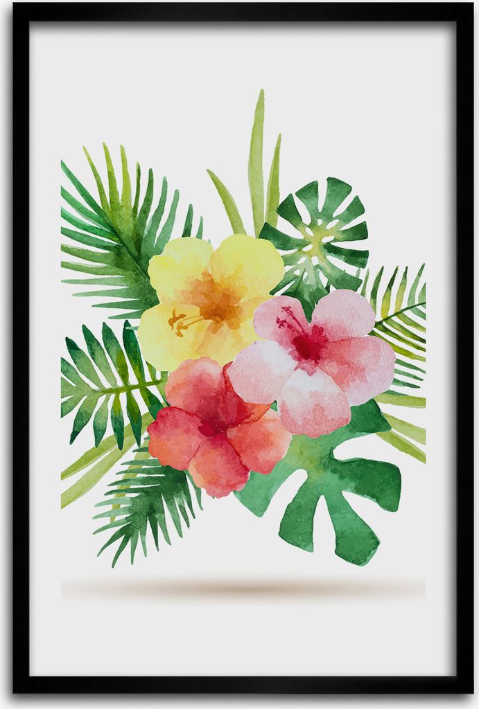 Bild - Bilderrahmen - 40 cm x 60 cm - MDF - Rahmen - Wandkunst - Hawaii Blumen