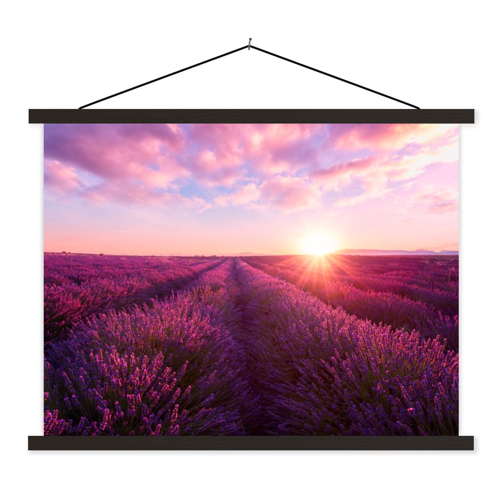 MuchoWow Textilposter Lavendel - Blumen - Frankreich 150x113 cm mit holzfarbenen Rahmen - Poster