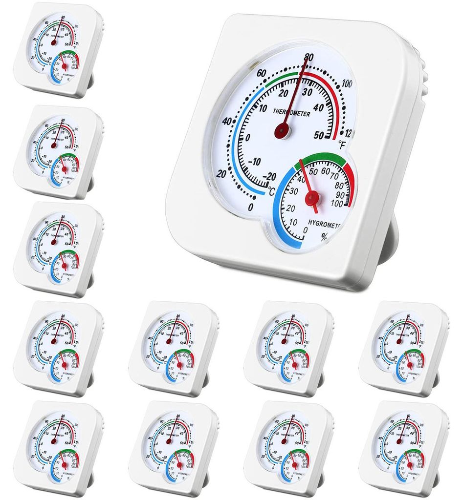12 Mini Thermometer und Hygrometer Set für Innenräume, Zeigerinstrument für Zuhause, Küche und Pflanzenzimmer