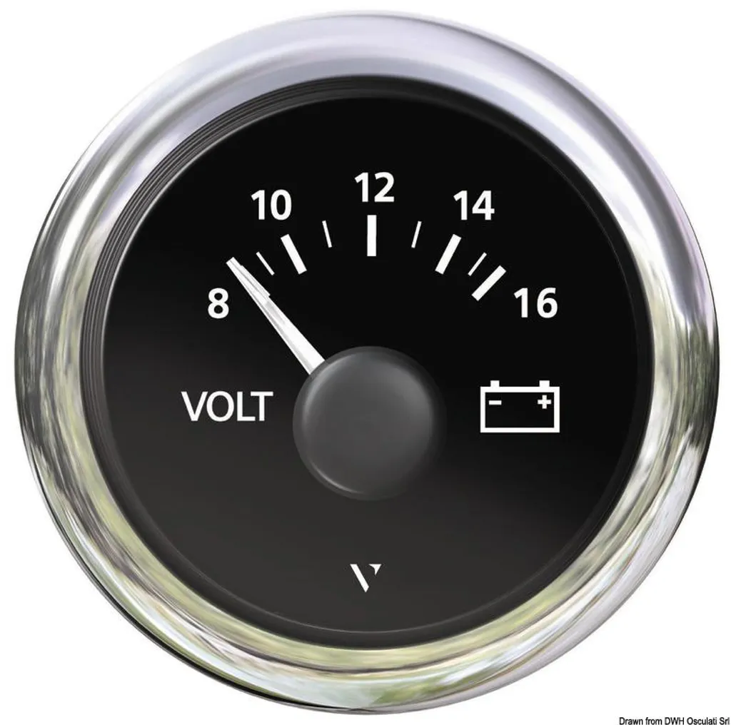 Voltmètre noir 8/16 V pour tableau de bord - Unité de mesure 1 pièce