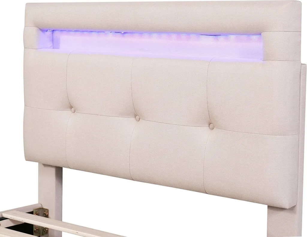 Lit rembourré 90x200cm avec LED idéal pour optimiser les petits espaces