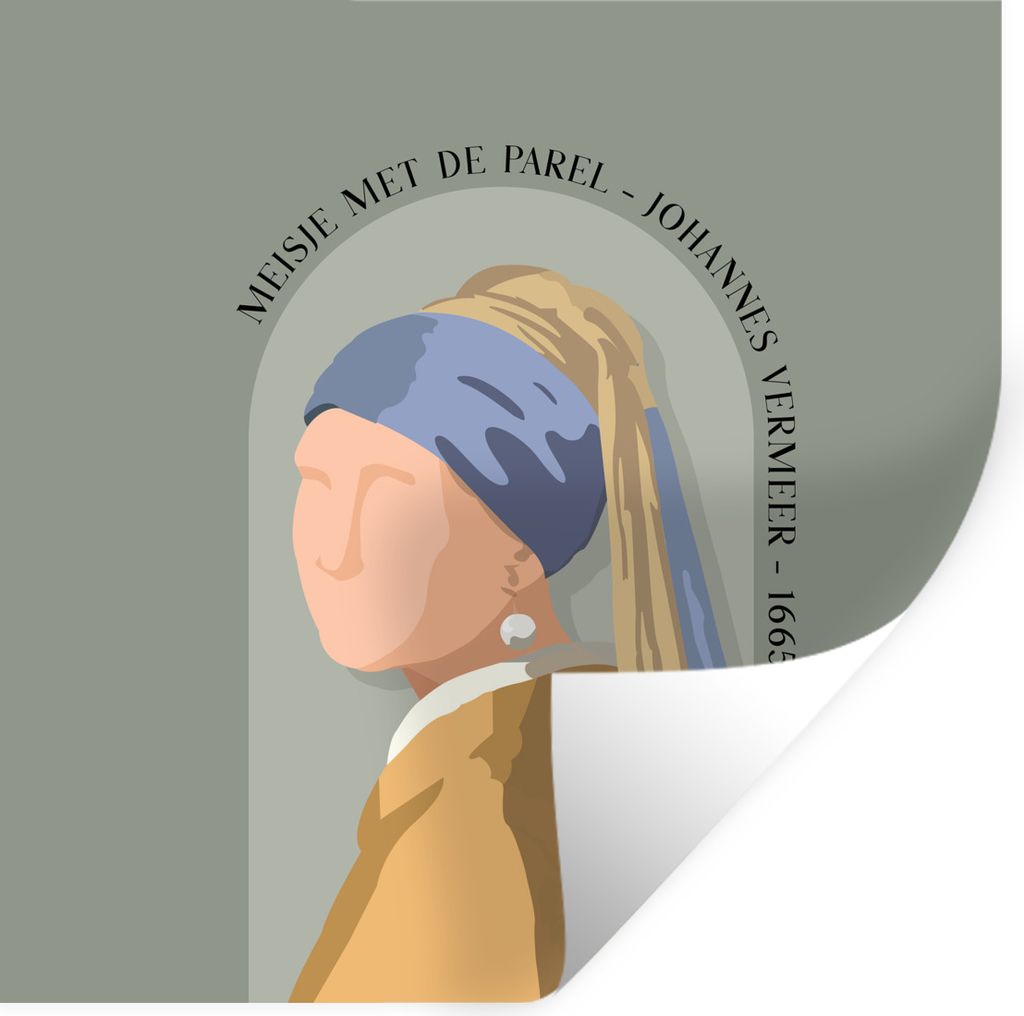 MuchoWow Wandtattoo Wandsticker Wandaufkleber Pastell - Mädchen mit Perlenohrring - Grün - Alte Meister 100x100 cm Selbstklebend und Reposition...