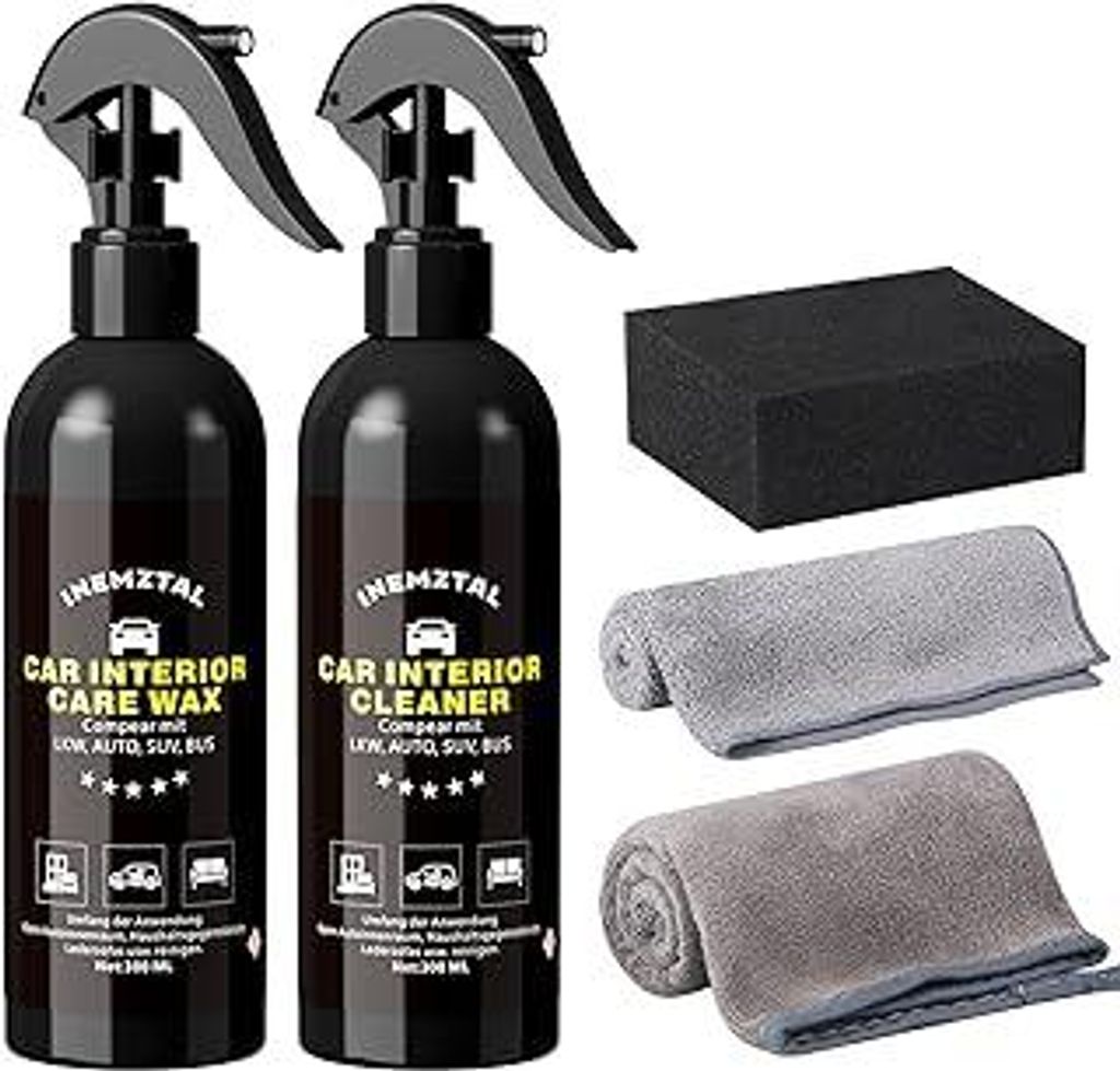 Profi Innenraumreiniger Set Auto,Porentiefe Reinigung Aller im Fahrzeug verbauten Materialien,Enthält 300ml Innenraum Reiniger 300ml Innenraumpfle...