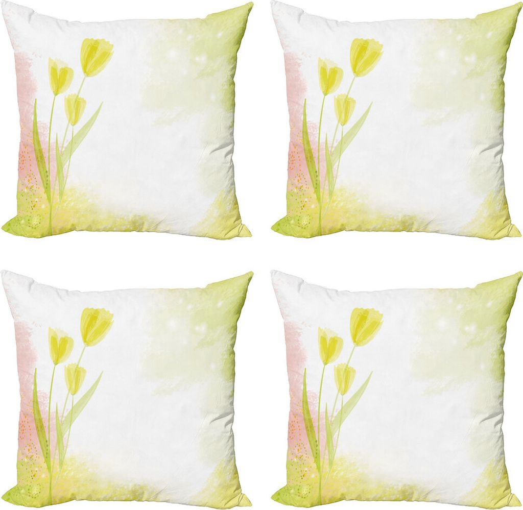 ABAKUHAUS Tulpe Kissenbezug Set (4 Stück), Tulpe-Blumen-Aquarell, Moderner Doppelseitiger Digitaldruck, 60 cm x 60 cm, grün Beige