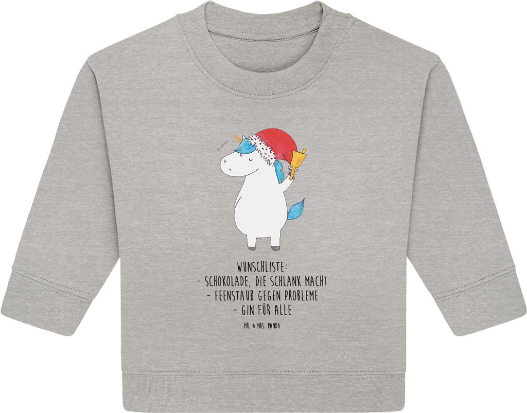 Mr. & Mrs. Panda Organic Baby Pullover Einhorn Weihnachtsmann 12. - 18. Monat - Heather Grey - Geschenk, Schokolade, Unicorn, Nikolaus, Gin, Einhö...