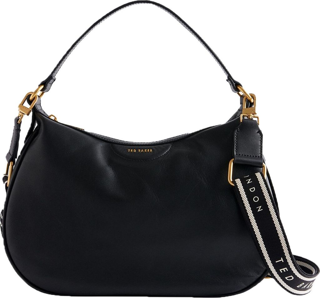 Ted Baker Leder Schultertasche Umhängetasche Esiah Webbing Slouchy Leather Hobo Bag Black schwarz