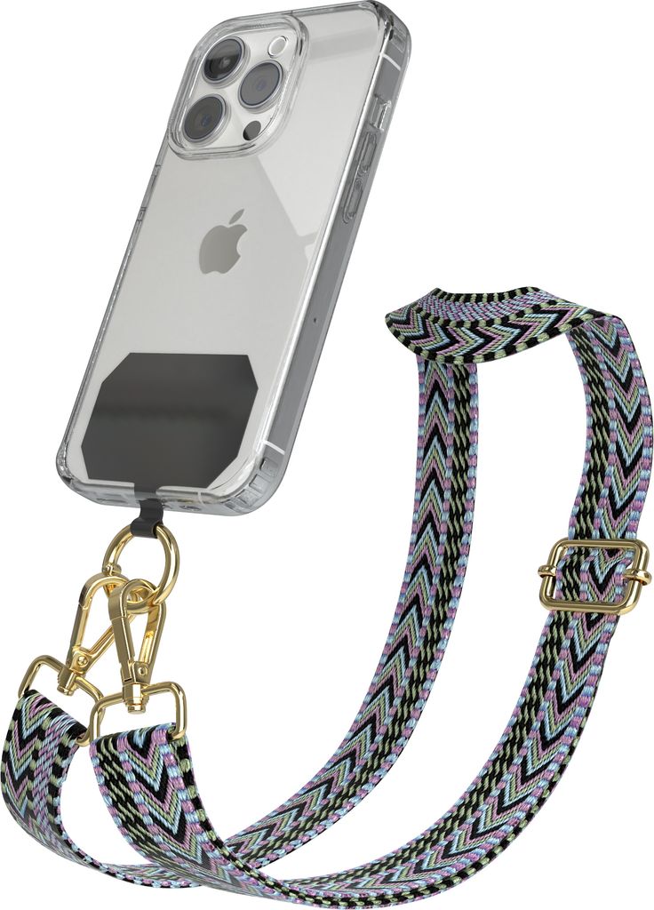 EAZY CASE - Handykette Universal Pad zum Umhängen, kompatibel mit jedem Handy, Kette mit Hülle, Handyband ZigZag Style in Violett