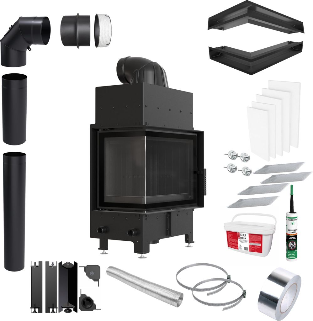 Kamineinsatz KRATKI FLOKI S Links 8 kW Ø160 Schwarz Eckset Produktbild 