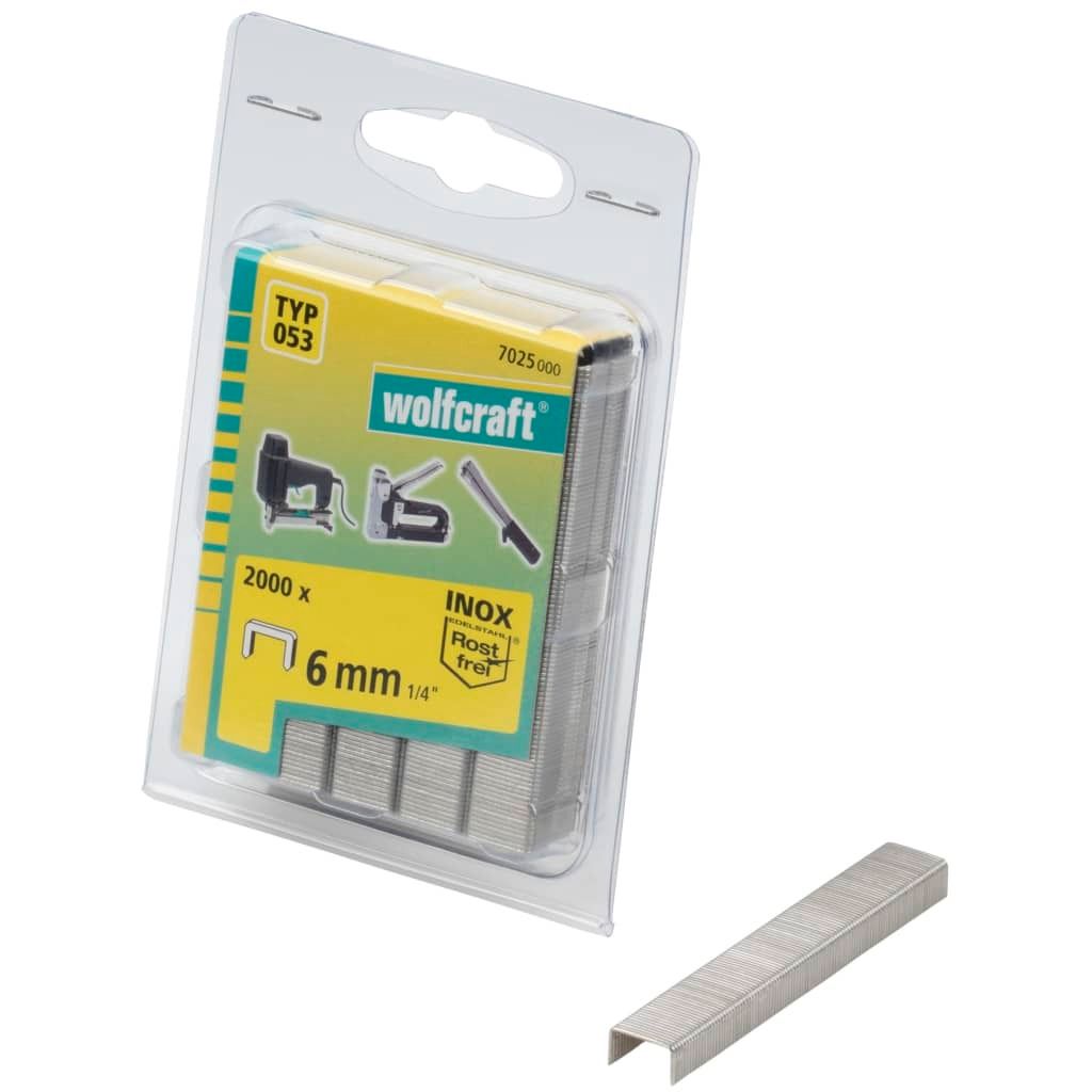 Wolfcraft 7025000 Breitrückenklammern INOX Typ 053, Silber, 6 mm, 2000 Stück
