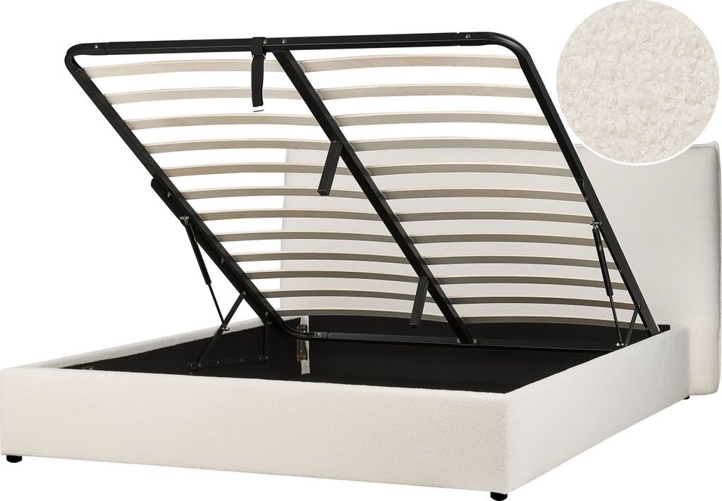 BELIANI Polsterbett in Cremeweiß Bouclé 180 x 200 cm Bettkasten Stauraum Bett für Schlafzimmer