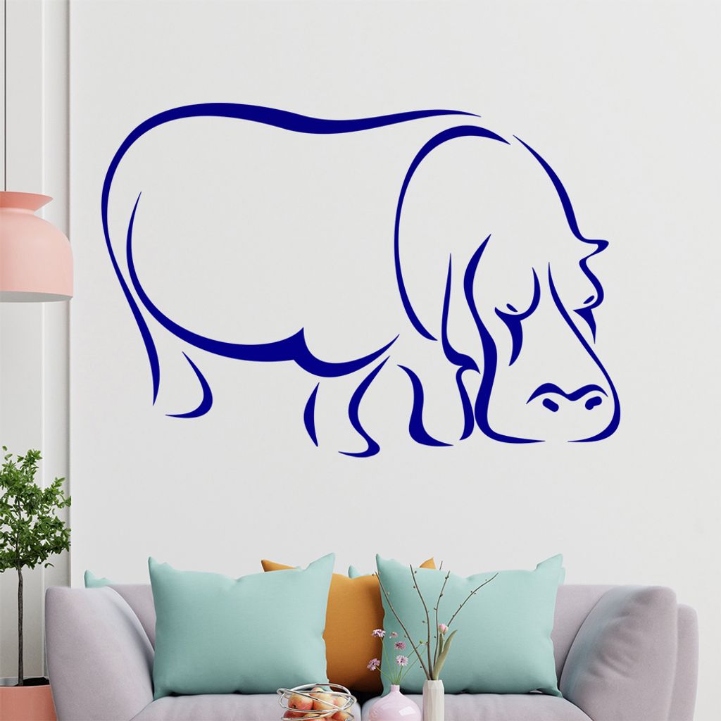 Nilpferd Linien Wandtattoo in 6 Größen - Wandaufkleber Wall Sticker - Dekoration, Küche, Wohnzimmer, Schlafzimmer, Badezimmer