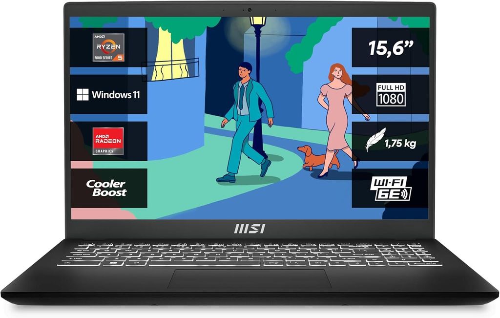 MSI Modern 15 Lifestyle & Business Laptop, 15,6 Zoll Full Produktbild 